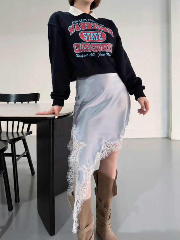 蕾絲花邊緞面裙 