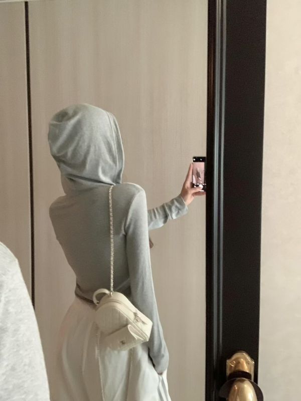 連帽蕾絲綁帶蝴蝶結長袖上衣 