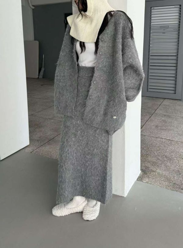 慵懶針織外套+針織長裙Set 