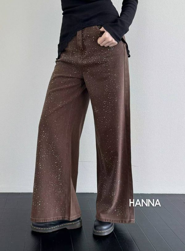 滿版亮鑽高腰直筒牛仔褲 