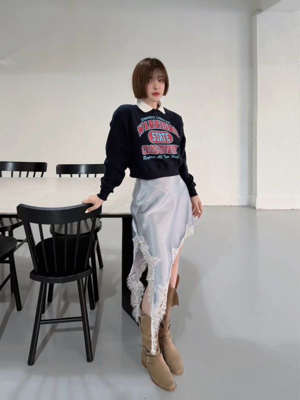 蕾絲花邊緞面裙 