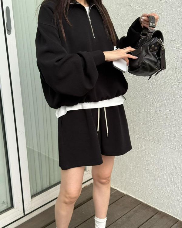 半拉鍊抽繩短款上衣 