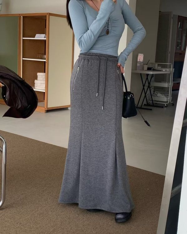 拉鍊磨毛魚尾棉裙 