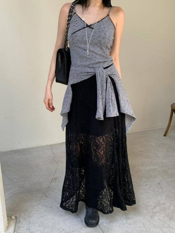 蕾絲透感長裙 