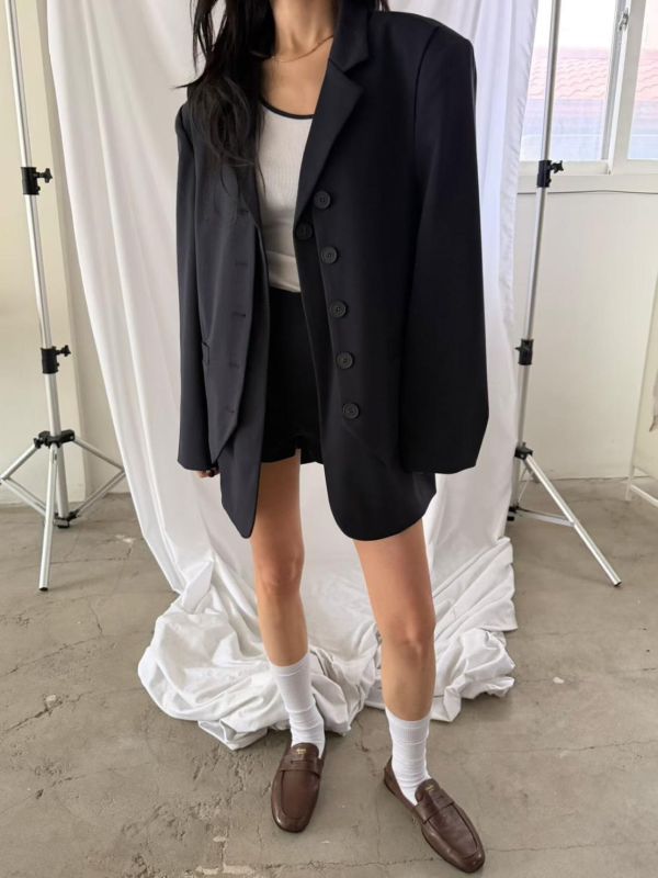 雙層設計西裝外套/合身西裝短褲 
