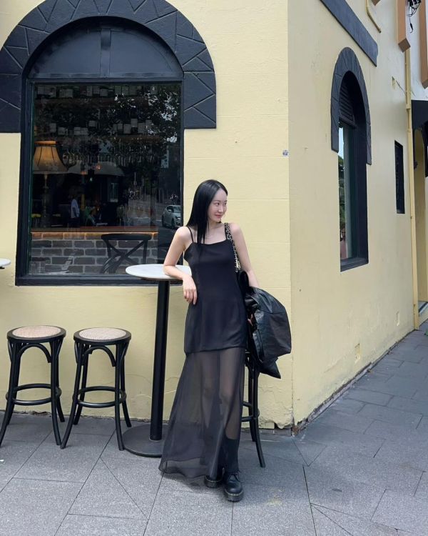 下拼紗細肩長洋 