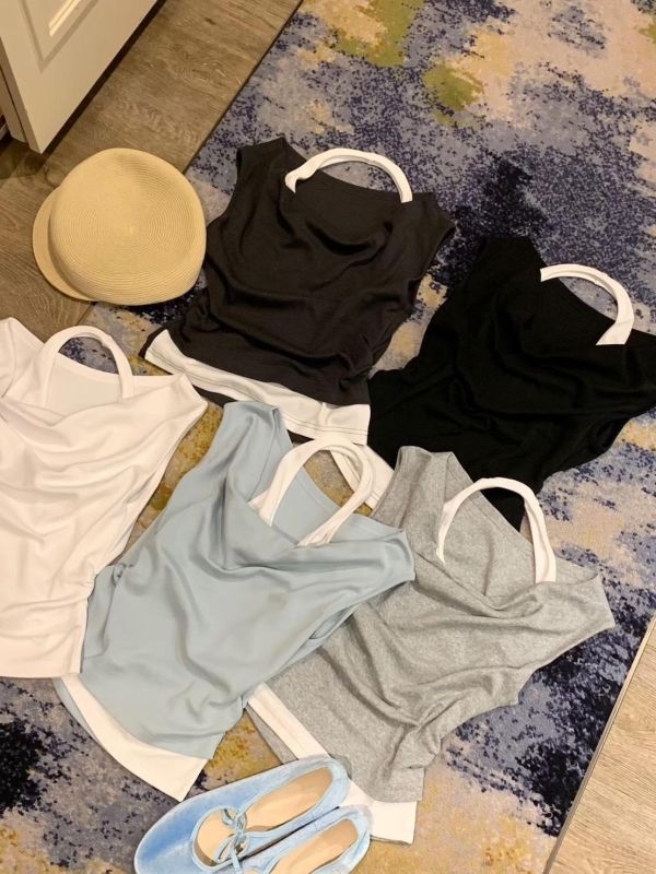 假兩件繞脖船領上衣 