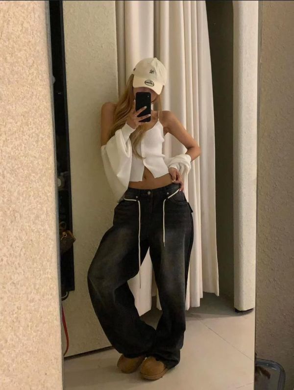 鬆弛感綁繩牛仔褲 