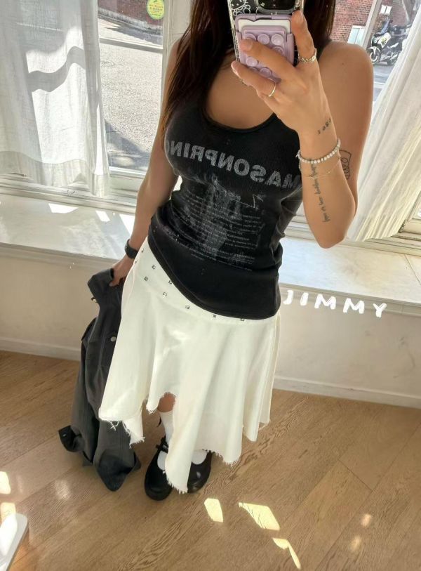 斜紋布鉚釘酷辣長裙 