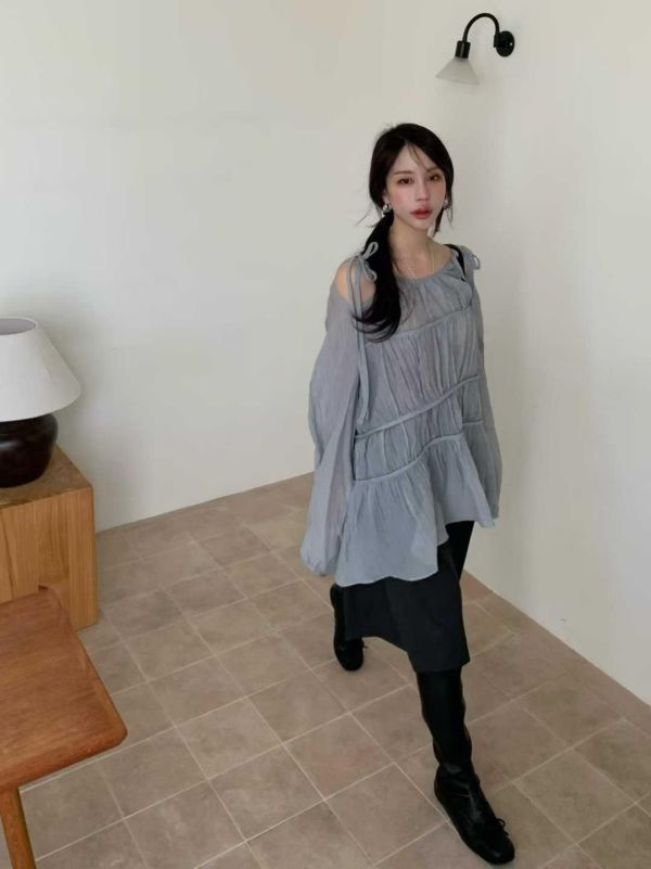 浪漫露肩蛋糕上衣 