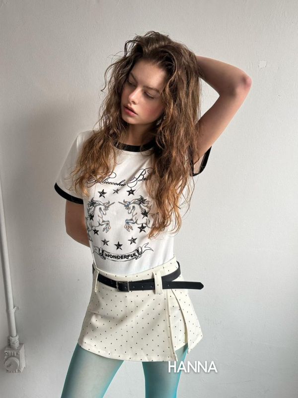 點點單邊開衩褲裙(附腰帶) 