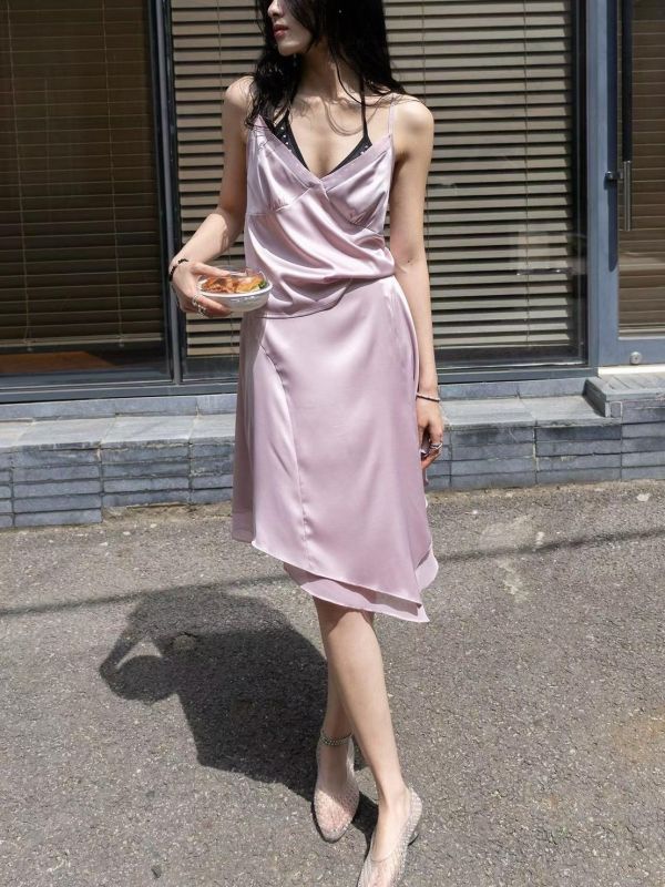 緞面背心/緞面不規則裙 