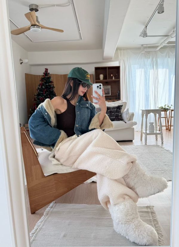 毛絨翻領牛仔外套 