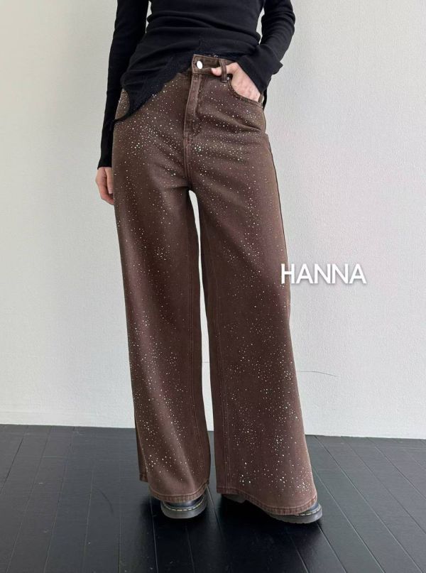 滿版亮鑽高腰直筒牛仔褲 