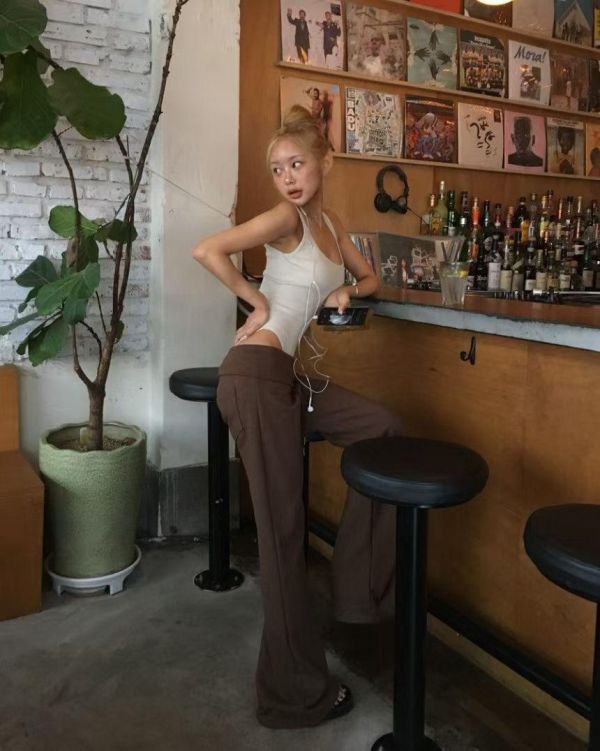 反摺褲頭喇叭神長褲 