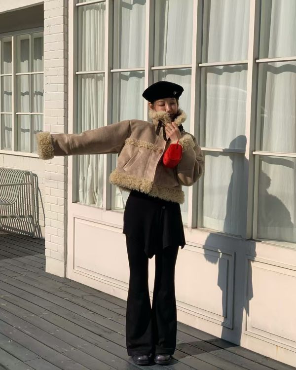 壓扣裙擺針織棉刷毛褲(裙襬可拆) 