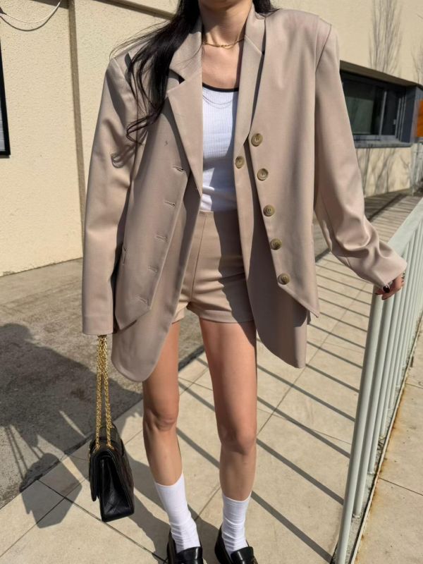 雙層設計西裝外套/合身西裝短褲 
