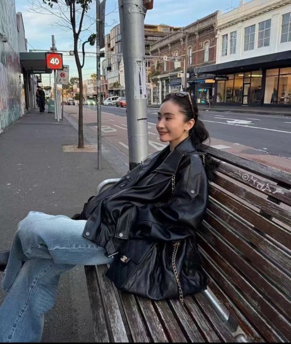 寬鬆百搭機車風衣外套 