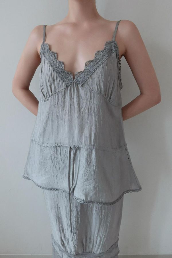 V領花邊抽繩背心 