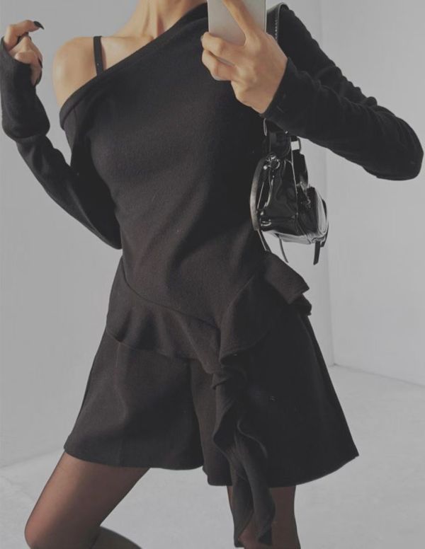 不規則下擺長袖上衣 