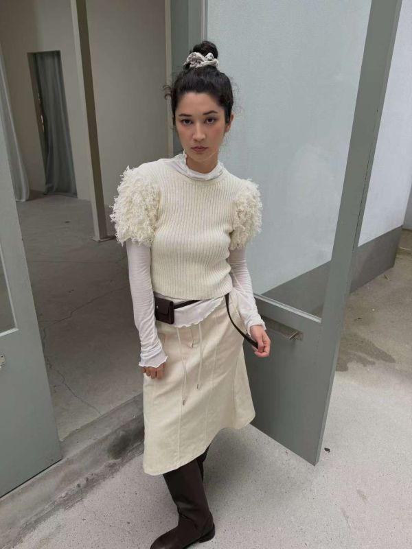 毛絨拼接針織上衣 