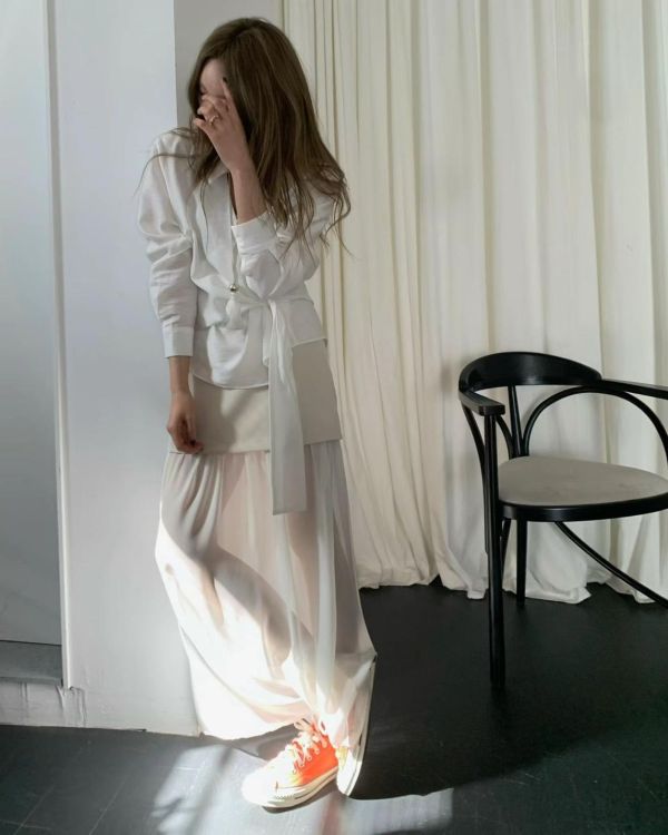 網紗拼接顯瘦長裙 