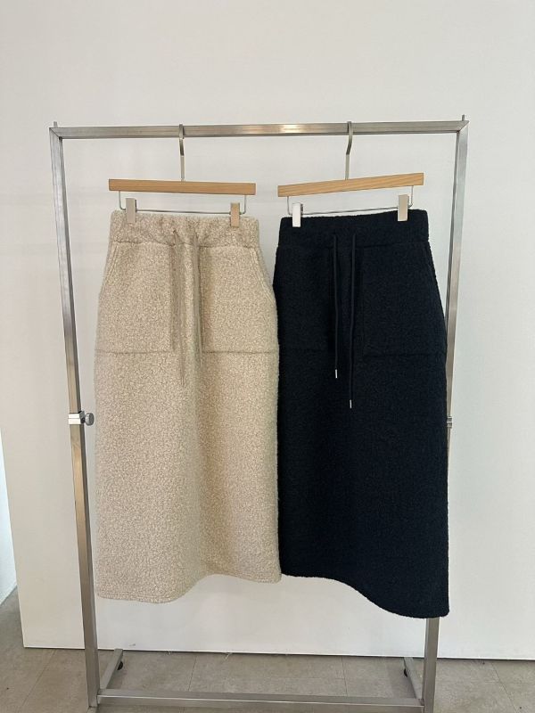 假兩件羊羔毛外套/後開衩羊羔毛長裙 