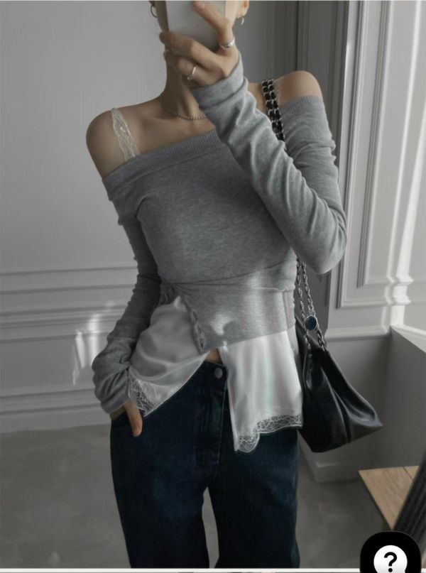 低領蕾絲邊背心 