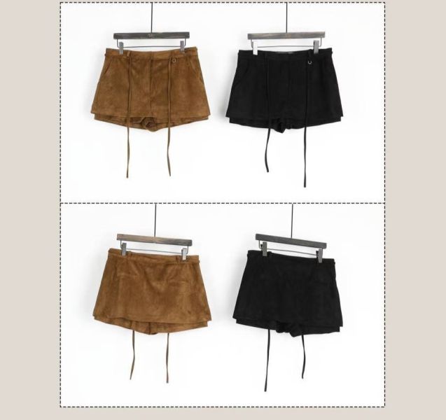 復古雙層麂皮絨短褲裙 