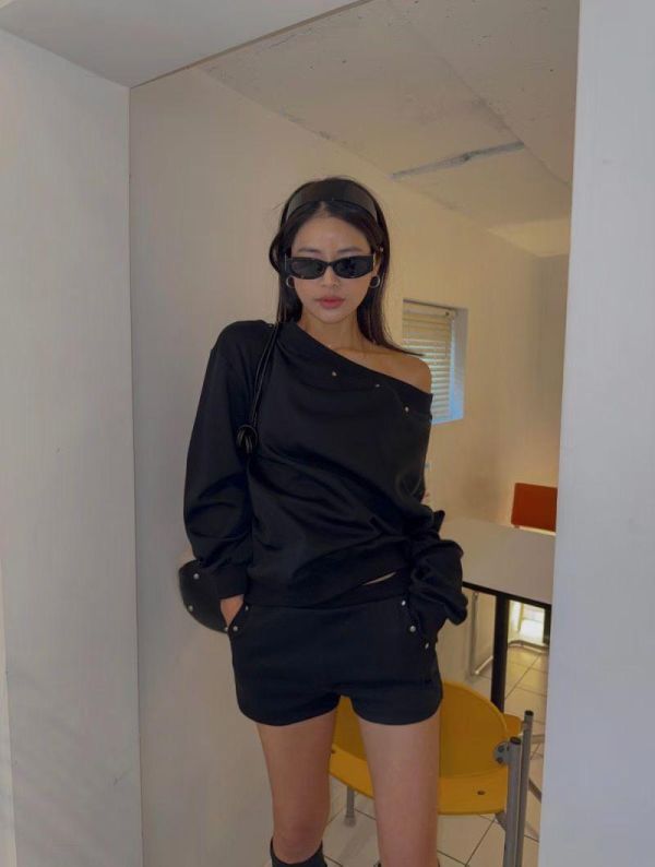 設計感斜肩上衣+短褲SET 