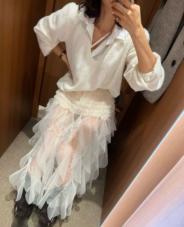 波浪層次透紗長裙 