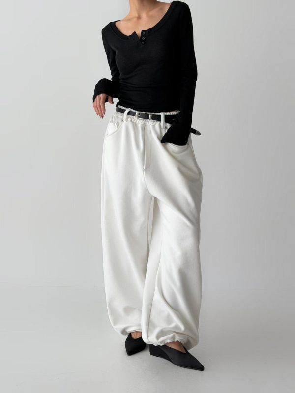 腰耳朵鉚釘棉質長褲 