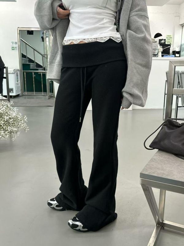 反摺褲頭喇叭神長褲 