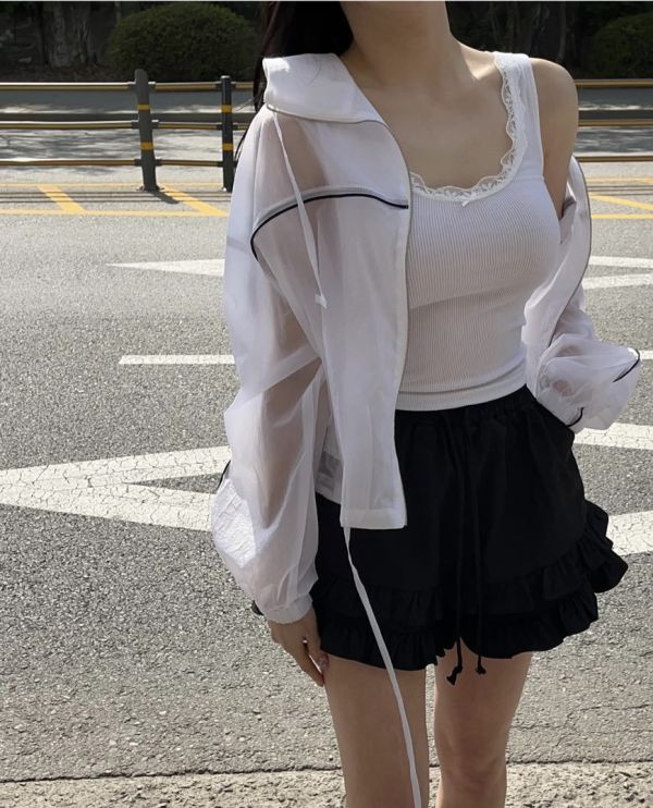 翻領壓線可縮腰防曬外套 