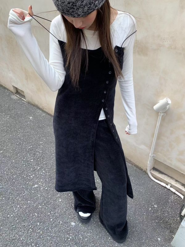 針織長版背心/顯瘦針織休閒褲 