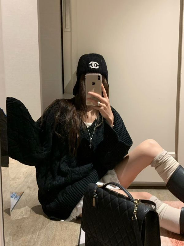 V領螺紋針織毛衣外套(正反兩穿) 