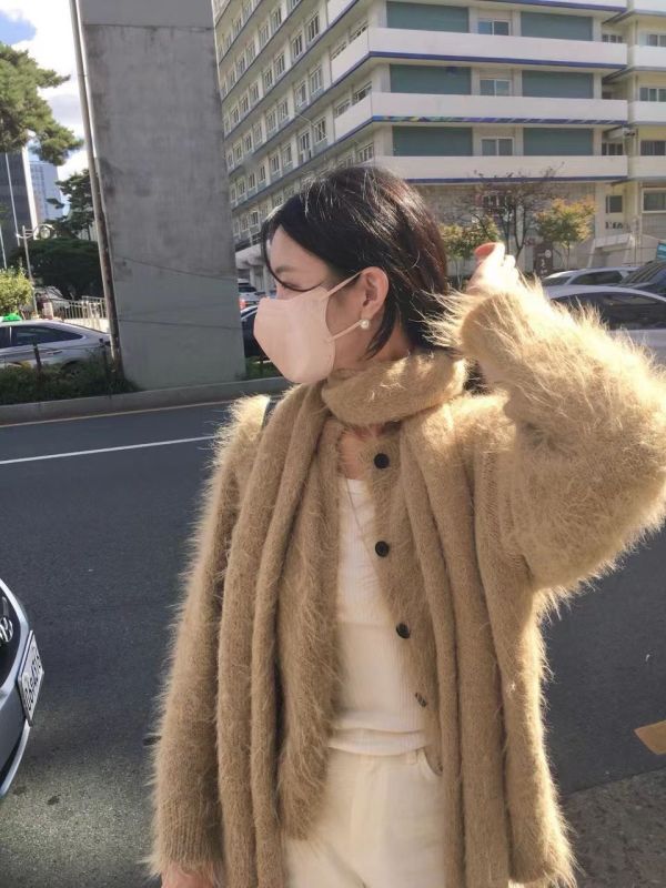 毛絨針織寬鬆脖繩外套 