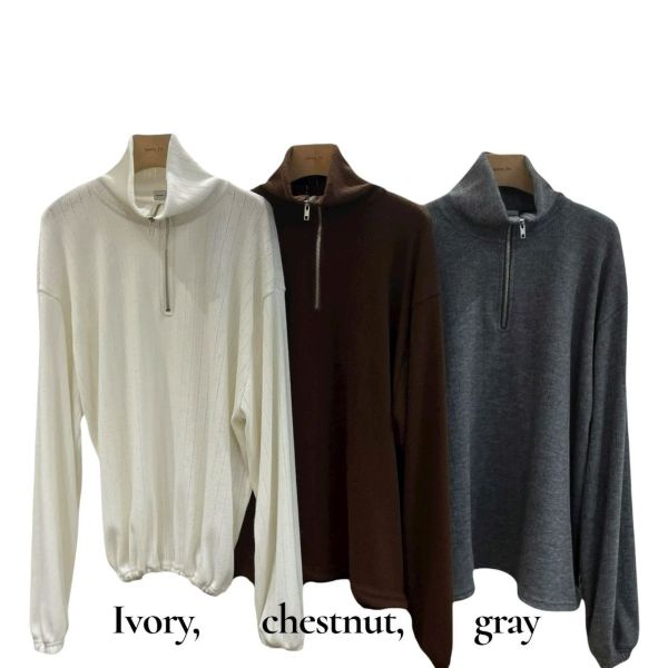 半拉鍊高領下擺縮口針織上衣/寬鬆休閒縮口褲 