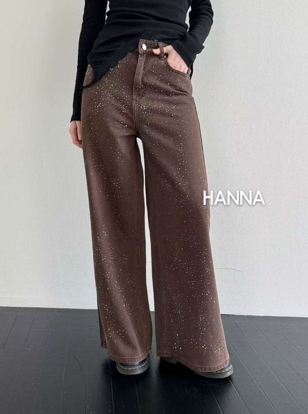 滿版亮鑽高腰直筒牛仔褲 
