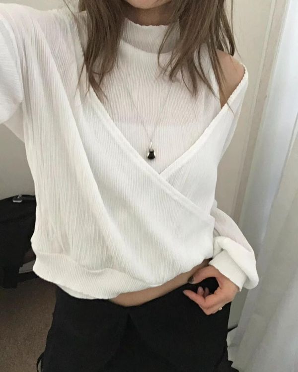 兩件式露肩皺褶上衣 