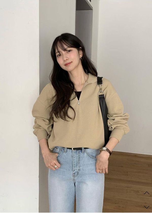 半拉鍊抽繩短款上衣 