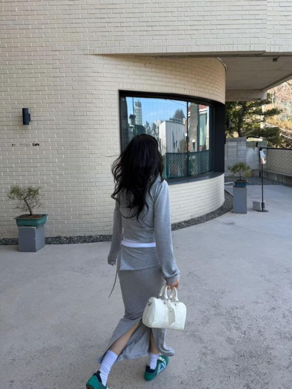 連帽短版棉質小外套/小包臀棉質反摺長裙 