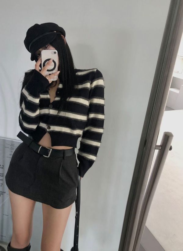 拼色條紋毛料外套 