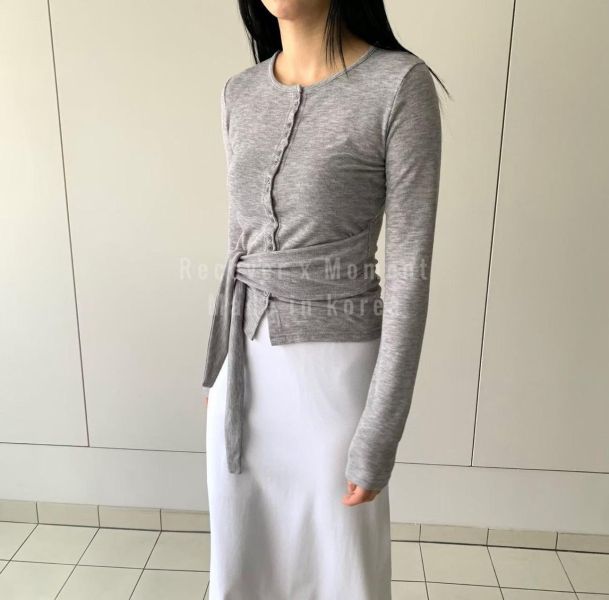 圓領不規則綁帶上衣 