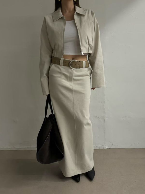 後開衩直筒牛仔長裙 