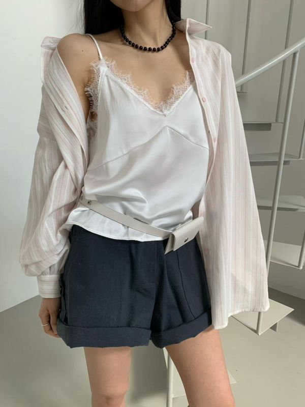 緞面蕾絲背心+絲巾SET 