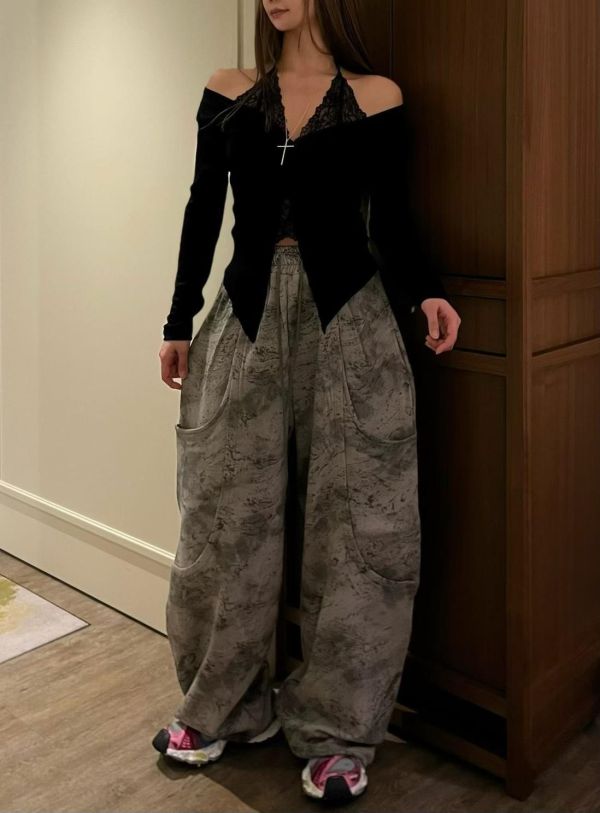 蕾絲假兩件性感上衣 