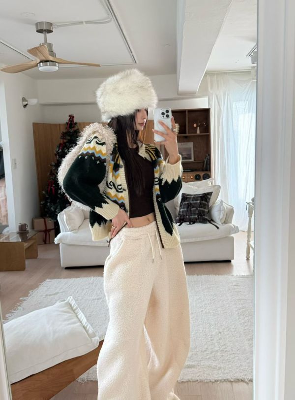 復古撞色針織開襟衫 