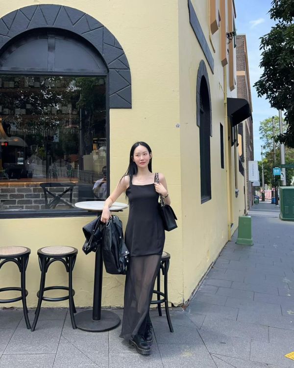 下拼紗細肩長洋 