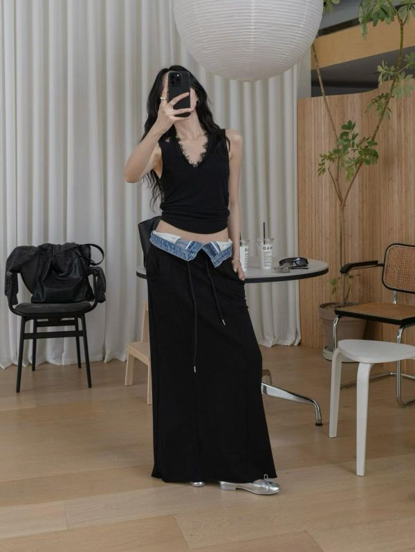 繞脖蕾絲假兩件背心 